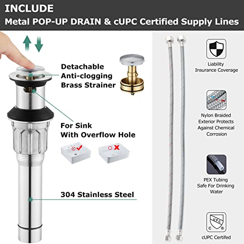 Brushed Nickel Widespread Bathroom Sink Faucet 8 Inch for Vanity | with All Metal Pop Up Drain, High Arc 2 Handle Lead-Free Deck Mount Bathroom Faucet for 3 Hole Lavatory Utility Sink - color: Brushed Nickel