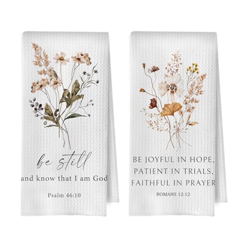 Bible Christian Kitchen Towels Set - Christian Bible Verse Decorative Waffle Dish Towels, Floral Hand Tea Towels, Christian Gifts for Women, 16×24 Inches Set of 2 - color: Christian- 07
