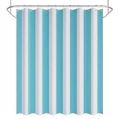 AmazerBath Blue Vertical Stripes Shower Curtain, Cute Blue Stripe Bathroom Shower Curtain with 12 Shower Curtain Hooks, Rustic Fabric Blue and White, 72x72 Inches - color: A- Blue Vertical Stripe+12 Metal Hooks, size: 72"W x 72"L (Pack of 1)