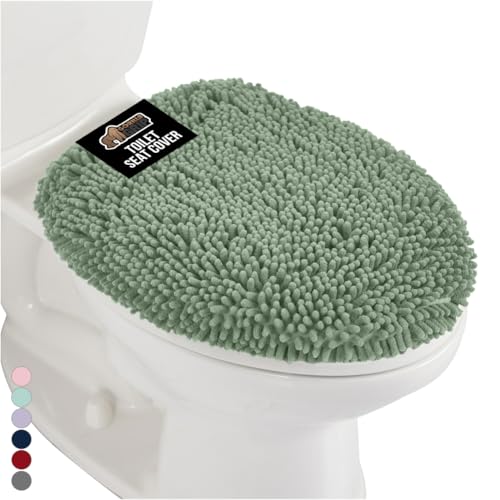 GORILLA GRIP Soft Chenille Bathroom Toilet Lid Cover, Machine Washable Seat Covers, 19.5x18.5, Stays in Place Rubber Backing, Fits Most Round, Elongated and Oblong Lids, Accessories Decor, Sage Green - color: Sage, style: Chenille