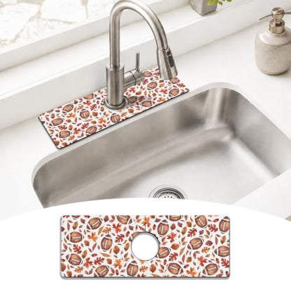 Fall Kitchen Sink Splash Guard Faucet Mat,Football Maple Leaf Autumn Thanksgiving Faucet Non-Slip Absorbent Mat,Farmhouse Sink Splash Guard Behind Faucet for Kitchen Bathroom, 15"x5.5" - color: Drying Faucet Mat 19