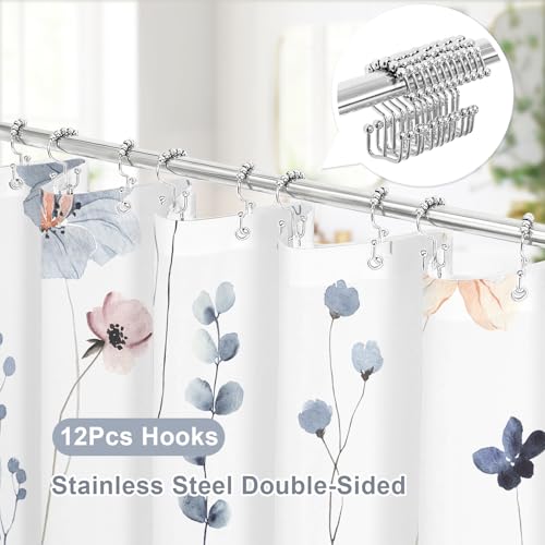 Long 3 in 1 Shower Curtain Set, 54x78 | Long 3 in 1 Shower Curtain Set, PEVA Liner Set & 12 Double Sided Steel Hooks, Waterproof Fabric Bathroom Curtain 54x78 - color: Blue, size: 54"W x 78"L (Pack of 1)