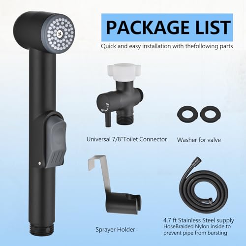 Matte Black Handheld Bidet Sprayer for Toilet - Durable ABS Bathroom Jet for Feminine Hygiene, Baby Cloth Diaper Washer & Pet Bathing - Lightweight Attachment with Hose, Easy DIY Installation