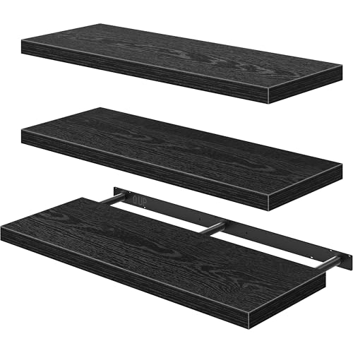 QEEIG 12" Deep Floating Shelves for Wall - 12 x 36 inch Book Shelf Bathroom Bedroom Kitchen Living Room Hanging Bookshelf Farmhouse Set of 3, Black (026-90B3) - color: B. Black, size: 35.4" x 12"