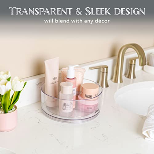 Oizeir Lazy Susan Turntable (2-Pack) - Clear Acrylic, Rotates 360 Degrees, Easily Organize Your Fridge, Cabinet or Counter - Carousel Storage for Food, Spices, Cosmetics | Clear Acrylic, Non-Skid, Raised Edge; Rotating Spice Rack for Kitchen, Pantry, Frid