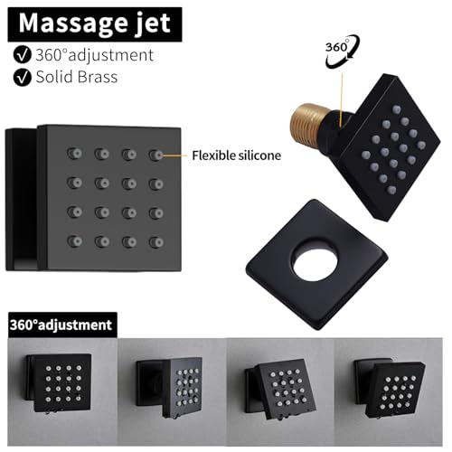 Dual Shower Mixer 6 Way Full Body Shower Head System Rain 12+8+8 Inch With Wall Mount 6 Pcs Jets 2 Handheld Shower Diverter Valve Digital Display Fauct Set,Matte black - color: Matte Black
