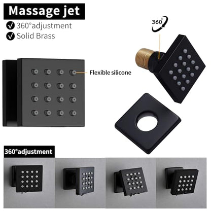 Dual Shower Mixer 6 Way Full Body Shower Head System Rain 12+8+8 Inch With Wall Mount 6 Pcs Jets 2 Handheld Shower Diverter Valve Digital Display Fauct Set,Matte black - color: Matte Black