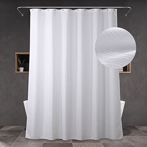 White Shower Curtain for Bathroom: Water Repellent Quick Dry - 84"Lx72"W | Striped Textured Linen Style 84 IN Extra Long Polyester Fabric Bath Curtain, Simple Elegant Lightweight Washable Semi-Sheer - color: Bright White, size: 72"W x 84"L (Pack of 1)