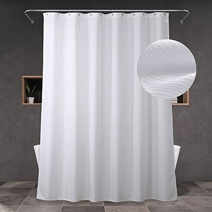 White Shower Curtain for Bathroom: Water Repellent Quick Dry - 84"Lx72"W | Striped Textured Linen Style 84 IN Extra Long Polyester Fabric Bath Curtain, Simple Elegant Lightweight Washable Semi-Sheer - color: Bright White, size: 72"W x 84"L (Pack of 1)