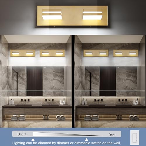 SineRise LED Modern Bathroom Vanity Light Fixtures, Modern Acrylic Bathroom Wall Lighting Fixtures Over Mirror, 2-Light, 15.5-Inch, Gold, 100%-0% White - color: Gold, 100%-0% White, size: 2-Light, 15.5-Inch