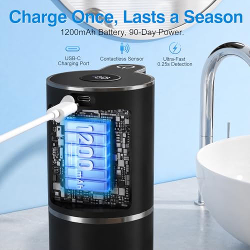 Fachixy Automatic Liquid Soap Dispenser Touchless, Smart Digital Display | 12.8oz/380mL, Up to 90 Days Battery Life, 6 Adjustable Level, Rechargeable, Wall Mountable IPX5 for Kitchen & Bathroom, Black - color: Black, style: Liquid
