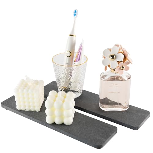 NiuYichee 2 Pcs Water Absorbing Stone Trays, Kitchen/Bathroom Sink Soap Dish, Diatomite Tray Used for Hand Soap & Cosmetic Bottles in The Modern Home, 3.15" W x 11.8" L, Dark Gray - color: Dark Gray, size: 11.8" x 3.15"
