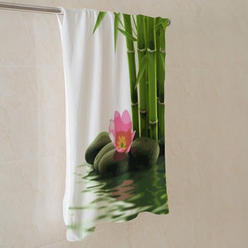 Green Bamboo Lotus Bath Towel Highly Absorbent,Beach Towels for Men Women,Pool Towel Bathroom Essential for Beach,Gym,Travel, Camp