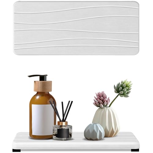 2PCS Water Absorbing Stone Tray, Fast Drying Stone Sink Tray, Water Absorbent Diatomite Trays, Stones Soap Trays, Diatomite Coasters for Kitchen Sink Bathroom Counter, Hand Soap Dish & Holders - color: 2pcs 21×10cm White Wave