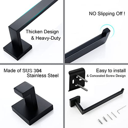 BAGNOLUX Matte Black Bathroom Accessories Set 4 Pieces, Bathroom Towel Holder Set Stainless Steel, Black Towel Bar Towel Racks for Bathroom Wall Mounted, Square Bathroom Hardware Set Heavy Duty - color: Matte Black