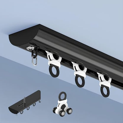 Ultra-Thin Curved Curtain Track Aluminium Ceiling Wall Mount Tracks Sliding Curtain Rail Rod System for Curtains Room Divider Living Room Bedroom Shower RV(Black-A,75cm/2.46ft) - color: Black-a, size: 75cm/2.46ft