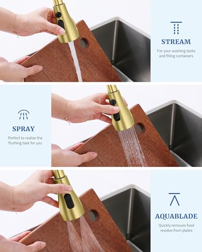 Kitchen Faucet Spray Head Replacement, Pull Down Sprayer with 15 Adapters | Pull Out Faucet Spray Nozzle, 3 Modes Stream/Spray/Strong Spray, DOE CEC Certified, Simple Installation, Brushed Gold - color: Gold Brushed