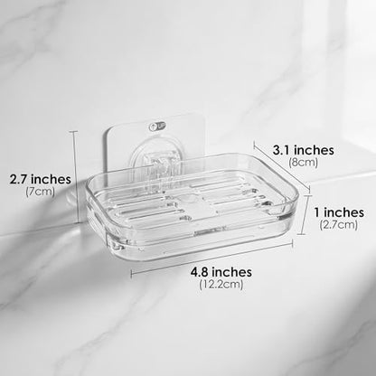 2 Pack Plastic Soap Dish for Shower Wall, Clear Shower Soap Holder with Strong Adhesive, Bar Soap Holder for Bathroom Storage & Kitchen Sink Organizer - size: 2 Pack