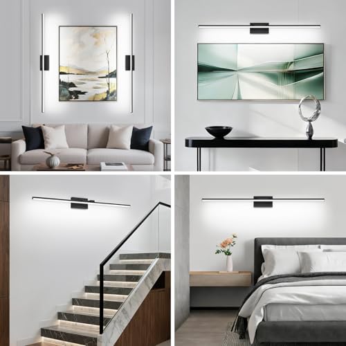 LED Bathroom Vanity Light, Modern Bathroom Light Fixture Over Mirror (Cool White 6000K), Vanity Light Bar with Angle Adjustable, 48 Inch, Black - color: Black-Cool White, size: 48 inch