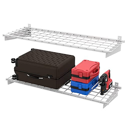 Wallmaster 2-Pack 15x45 Heavy Duty Garage Wall Shelving 45-inch-by-15-inch Wall Mount Garage Storage Rack Floating Shelves Max Load 400lb White - color: White