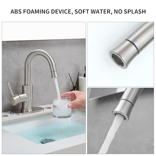 Brushed Bathroom Sink Faucet with Pull Out Sprayer for 1 Hole,Bar Sink with Pop-Up Drain,Single Handle Small Kitchen Faucet with 4 in Deck Plate,360°Swivel Faucet for Farmhouse Vanity - color: Brushed Nickel, style: Pull out-R