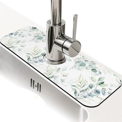 Kitchen Sink Splash Guard，Tropical Green Leaf-1 Faucet Mat Sink Gadgets-Super Absorbent Fast Drying Mat Drip Catcher for Kitchen, Bathroom,Sink Mat, Dish Drying Mat, Bathroom(15" X 5.5" ) - color: Tropical Green Leaf-1