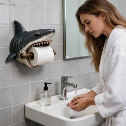 Ocean Guardians Toilet Paper Holder Series, Funny Toilet Paper Holder, Toilet Paper Roll Holder Wall Mounted, Toilet Paper Roll Holder with Phone Shelf Tissue Holder for Bathroom Washroom, Shark - color: Shark