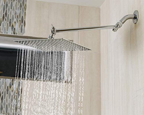 High Pressure Large Stainless Steel Square Rain ShowerHead With Shower Arm Waterfall Full Body Coverage Easy to Clean and Install (12 Inch With Arm, Chrome Finish) - color: Chrome Finish, size: 12 Inch With Arm