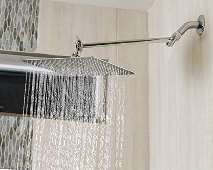 High Pressure Large Stainless Steel Square Rain ShowerHead With Shower Arm Waterfall Full Body Coverage Easy to Clean and Install (12 Inch With Arm, Chrome Finish) - color: Chrome Finish, size: 12 Inch With Arm