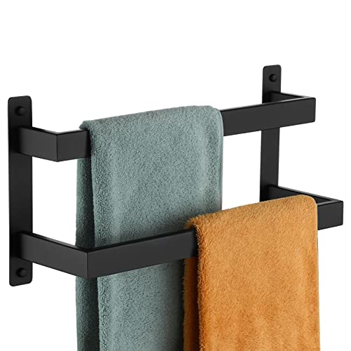 KOKOSIRI Towel Bars Black Bath Towel Holders 16 Inches Bathroom 2-Tiers Ladder Towel Rails Wall Mounted Towels Shelves Rack Stainless Steel, B5008BK-L16 - color: Matte Black, size: 16-Inch