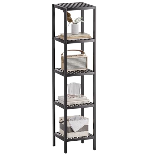SMIBUY Bathroom Storage Shelf, 5-Tier Bamboo Rack Organizer, Multifunctional Shelving Unit for Living Room Bedroom Kitchen (Black) - color: Black, size: 5 Tier