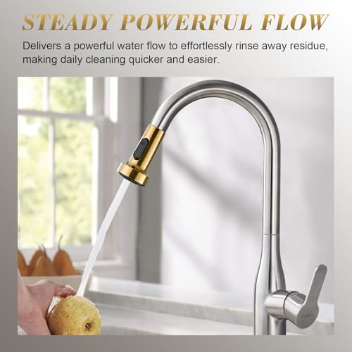 Kitchen Faucet Head Replacement, Pull Down Spray Head with 2 Spray Modes, High Pressure Faucet Sprayer, Universal Sink Spray Head Replacement (Brushed Gold) - color: Pull-Down Spray Head - Gold