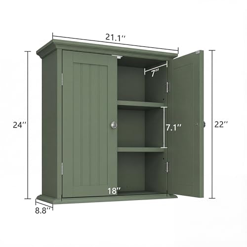 ChooChoo Bathroom Wall Cabinet with 2 Doors, Over The Toilet | 8.8"D x 21.1"W x 24"H, Medicine Cabinet, Adjustable Shelves, Cupboard, Green - color: Green, size: 8.8"D x 21.1"W x 24"H