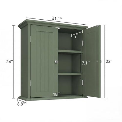 ChooChoo Bathroom Wall Cabinet with 2 Doors, Over The Toilet | 8.8"D x 21.1"W x 24"H, Medicine Cabinet, Adjustable Shelves, Cupboard, Green - color: Green, size: 8.8"D x 21.1"W x 24"H