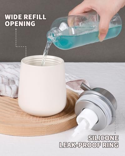 Bosilunlife 12Oz Ceramic Foam Soap Dispenser for Bathroom Kitchen Counter | Premium countertop foam pump creates delicate dense foam, stable desktop placement,Beige with Silver - color: Beige With Silver Pump