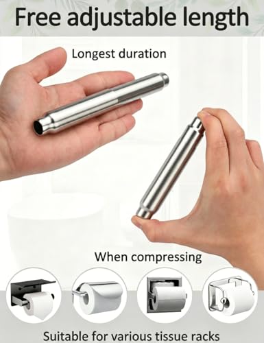 2 Pcs Toilet Paper Holder Roller Replacement Stainless Steel Adjustable Toilet Tissue Roll Spring Rod Replacement Spindle Fit for Bathroom Tissue Holder, Satin Nickel - color: Satin Nickel+2pcs