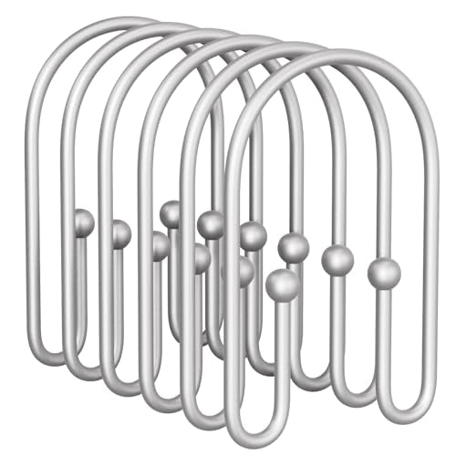 AmazerBath Shower Curtain Hooks, Space Sliver Shower Curtain Rings Rust Proof, Sturdy Double Shower Curtain Hooks Non-Slip Shower Hooks for Shower Curtain, Metal Shower Hooks Ring Bathroom 12Pcs - color: Space Sliver, style: Minimalist