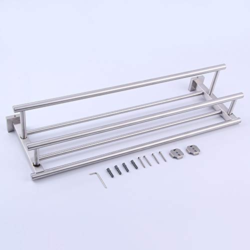 GERZWY Bathroom Lavatory Towel Rack Towel Shelf with Double Towel Bars Wall Mount Holder, 24-Inch SUS 304 Stainless Steel Brushed Finish AG1602B-LS - color: Brushed