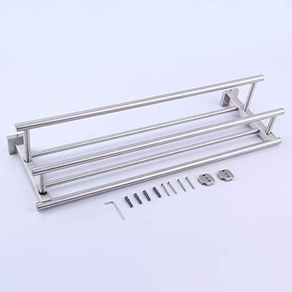 GERZWY Bathroom Lavatory Towel Rack Towel Shelf with Double Towel Bars Wall Mount Holder, 24-Inch SUS 304 Stainless Steel Brushed Finish AG1602B-LS - color: Brushed
