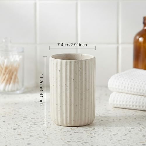 Ceramic Toothbrush Holders, Bathroom Tooth Brush Holder Set, Speckled Bathroom Cups Tumbler, Reusable Toothbrush Mouthwash Cup, Toothpaste Holder Toothbrush Organizer for Bathroom Counter - color: Beige