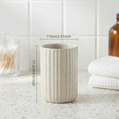 Ceramic Toothbrush Holders, Bathroom Tooth Brush Holder Set, Speckled Bathroom Cups Tumbler, Reusable Toothbrush Mouthwash Cup, Toothpaste Holder Toothbrush Organizer for Bathroom Counter - color: Beige