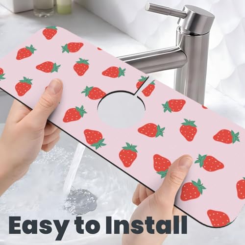 Diatomite Faucet Mat for Kitchen Fast Drying Sink & Bathroom Counter, Super Absorbent Water Sink Protectors Prevent Moisture Buildup, Sink Splash Guard Strawberry Pattern - color: Strawberry1