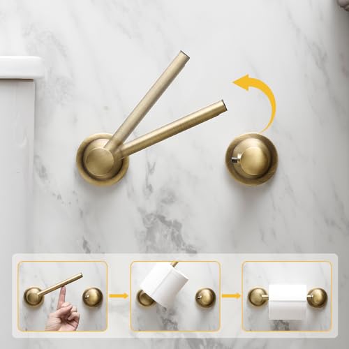 Bathroom Toilet Paper Holder Wall Mount Tissue Holder Antique Brass | Rustproof Toilet Tissue Roll Holder, Flexible Double Post Pivoting Handle, Bathroom Accessories SUS304 Stainless Steel - color: Antique Brass