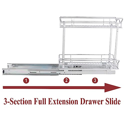OCG Slide Out Cabinet Organizer for Narrow Cabinet (9" W X 21" D), 2 Tier Pull Out Shelves Slim Sliding Cabinet Organizer and Storage, Chrome - size: 9W21D