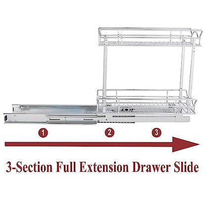 OCG Slide Out Cabinet Organizer for Narrow Cabinet (9" W X 21" D), 2 Tier Pull Out Shelves Slim Sliding Cabinet Organizer and Storage, Chrome - size: 9W21D