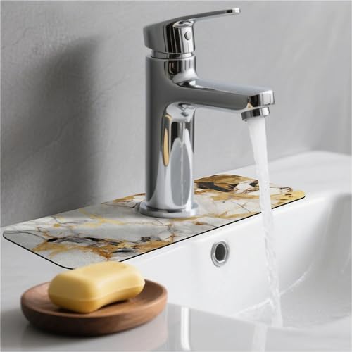 Kitchen Sink Splash Guard，Abstract marble gold Faucet Mat Sink Gadgets-Super Absorbent Fast Drying Mat Drip Catcher for Kitchen, Bathroom,Sink Mat, Dish Drying Mat, Bathroom(15" X 5.5" ) - color: Abstract marble gold