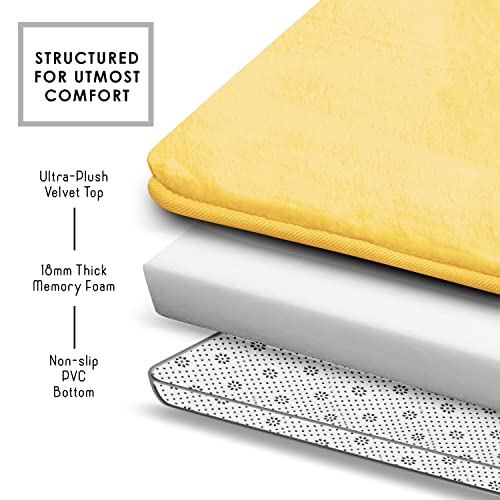 Clara Clark 3 Piece Bathroom Rugs Bath Mat Set, Velvet Memory Foam Bath Mats for Bathroom - Non-Slip, PVC Backing Bath Rugs, Washable - Dries Quickly, Yellow - color: Mellow Yellow