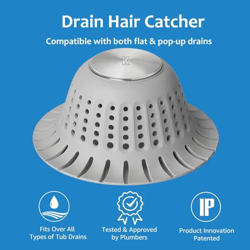 Hair Catcher Shower Drain,Bathtub Drain Hair Catcher, Covering Bathroom Sink Drain Strainer, Bathtub Protector for Pop-Up & Flat Bath Tub Drain Stoppers,Hair Trap for Shower Drain Effectively (Grey)