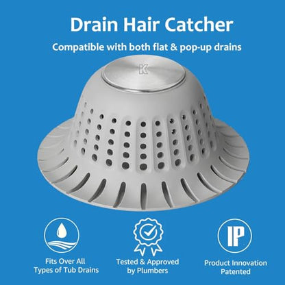 Hair Catcher Shower Drain,Bathtub Drain Hair Catcher, Covering Bathroom Sink Drain Strainer, Bathtub Protector for Pop-Up & Flat Bath Tub Drain Stoppers,Hair Trap for Shower Drain Effectively (Grey)
