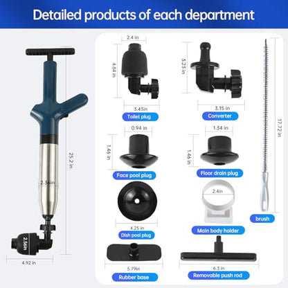 Toilet Plunger, High Pressure Toilet Plunger, Heavy-Duty Clog Remover for Toilets, Bathroom Floor, Drain Sinks and Plumbing Clogs (Blue) - color: Blue